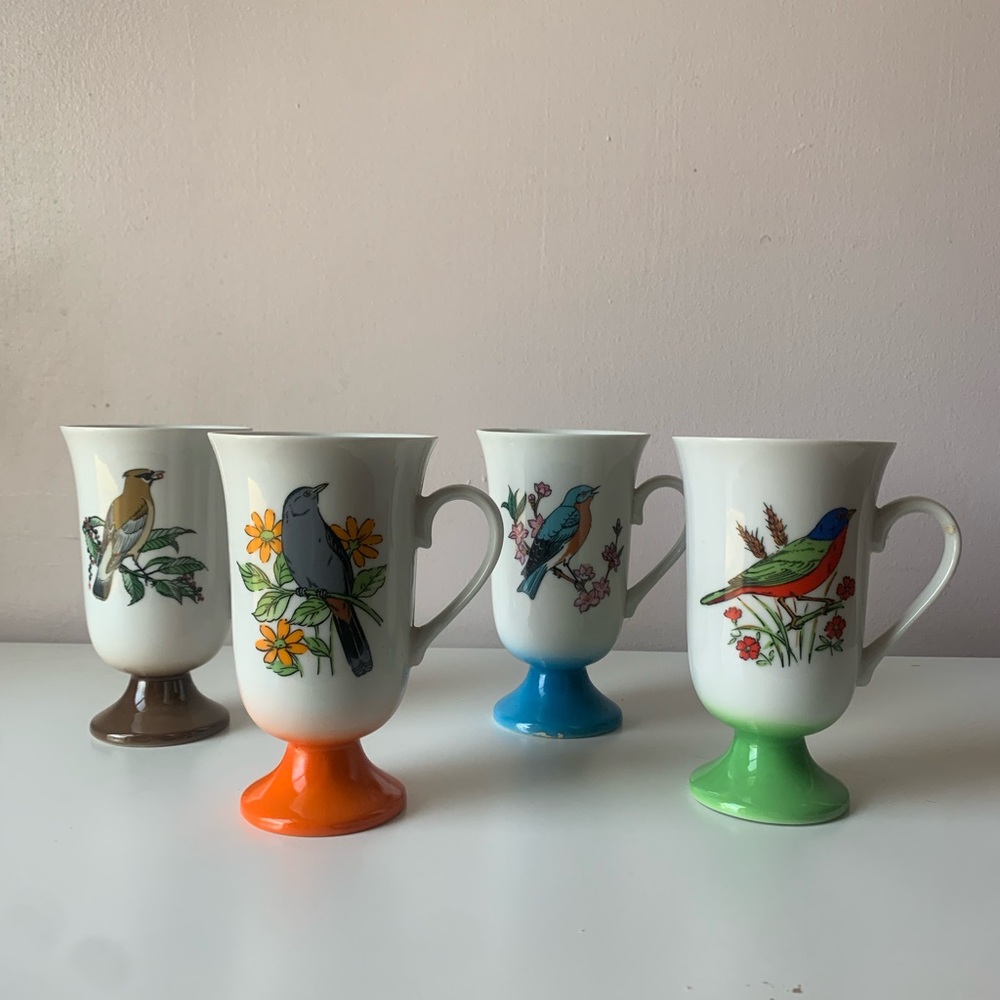 Vintage 1960s Set of 4 Fred Roberts Footed Bird Mugs-Japan